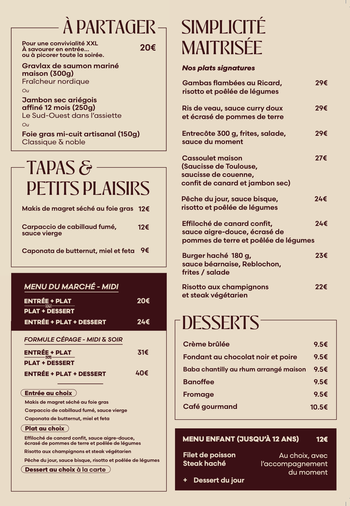 menu cepage